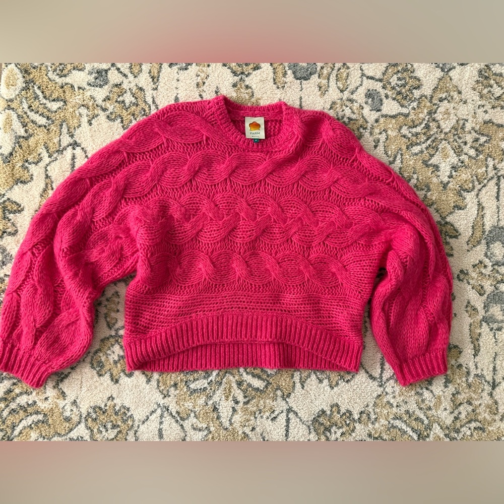 Farm Rio Pink Maxi Cable Knit Sweater‎ Medium Pristine Condition - Picture 2 of 8